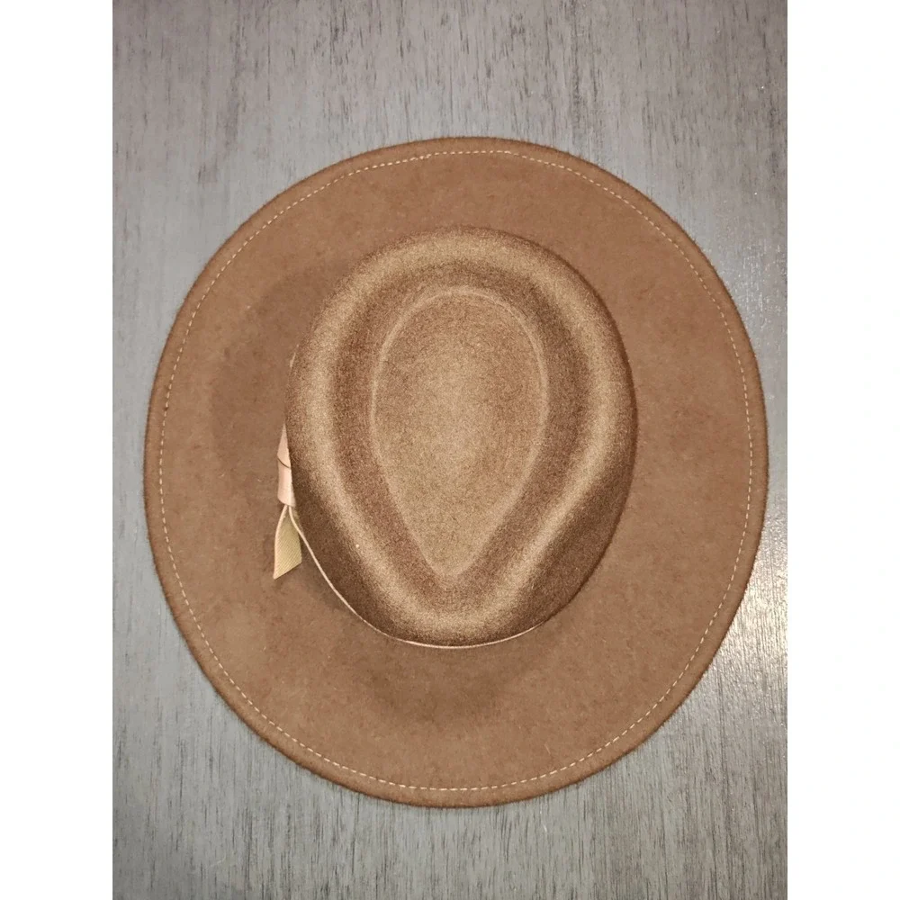Brown 100% Wool Rancher Fedora Hat Wide Brim Western Boho 22 Inch